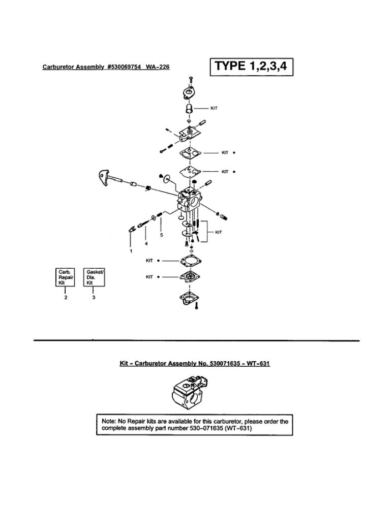 Carburetor Diagram and Parts List for FEATHERLITE SST 25HO Type 2 Weed Eater Trimmer